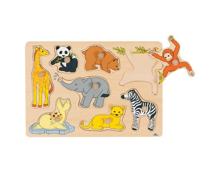 Puzzle En Bois Goki Bébés Animaux - 8 Pièces, Puzzle D'encastrement Pour Bébé, 30x21 Cm