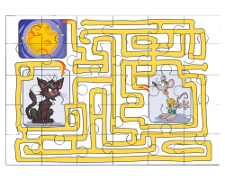 Labyrinthe avec souris, chat et fromage