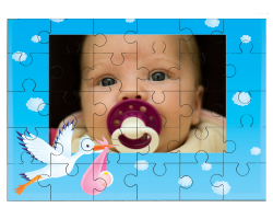 Puzzle personnalisé : Cigogne portant un bébé