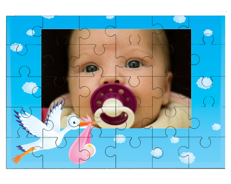 Puzzle personnalisé : Cigogne portant un bébé - Puzzles en bois